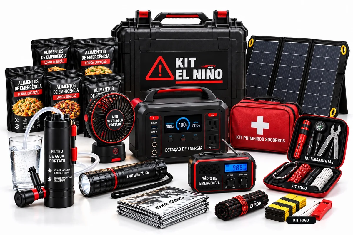 Maleta e os dez itens do Kit El Niño